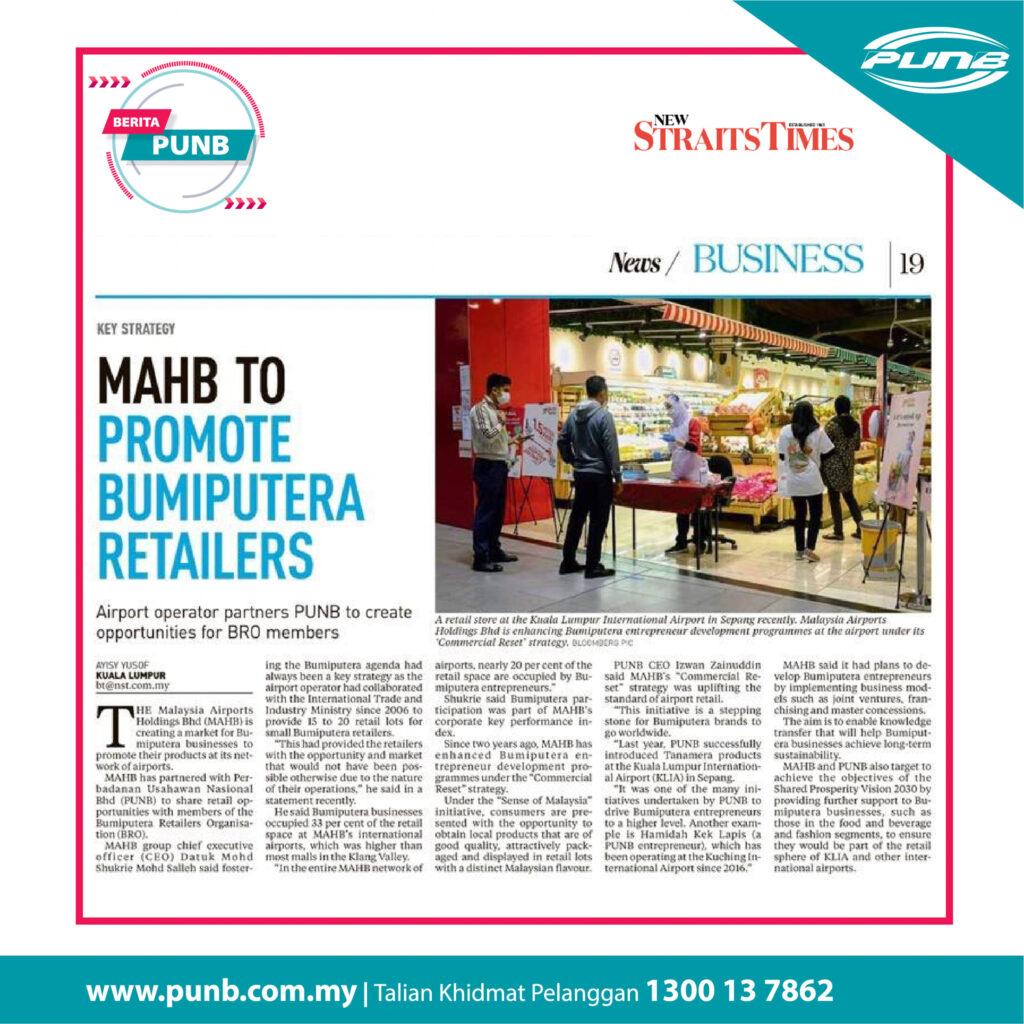 MAHB Buka Peluang Kepada Peruncit Bumiputera – PUNB